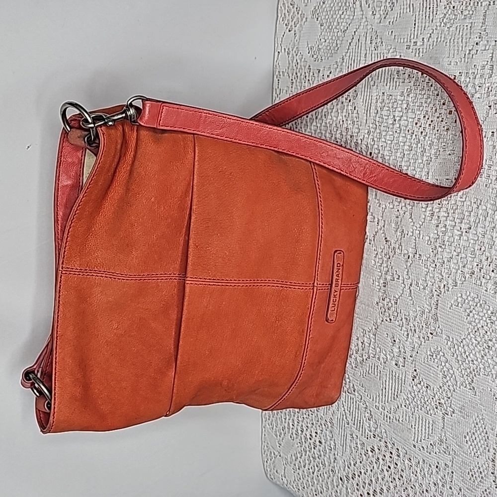 Lucky Brand Aztec genuine leather hobo messenger brick red burnt orange purse